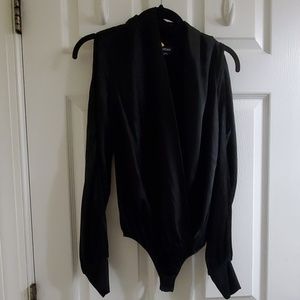 Bebe dressy long sleeve low cut thong bodysuit EUC